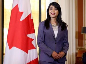 Bardish Chagger looks on after being sworn-in as Government House Leader during a ceremony at Rideau Hall in Ottawa, Ontario, Canada, on Friday.
